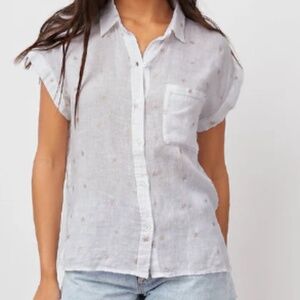 RAILS White Linen shirt w Gold Stars Sz Lg